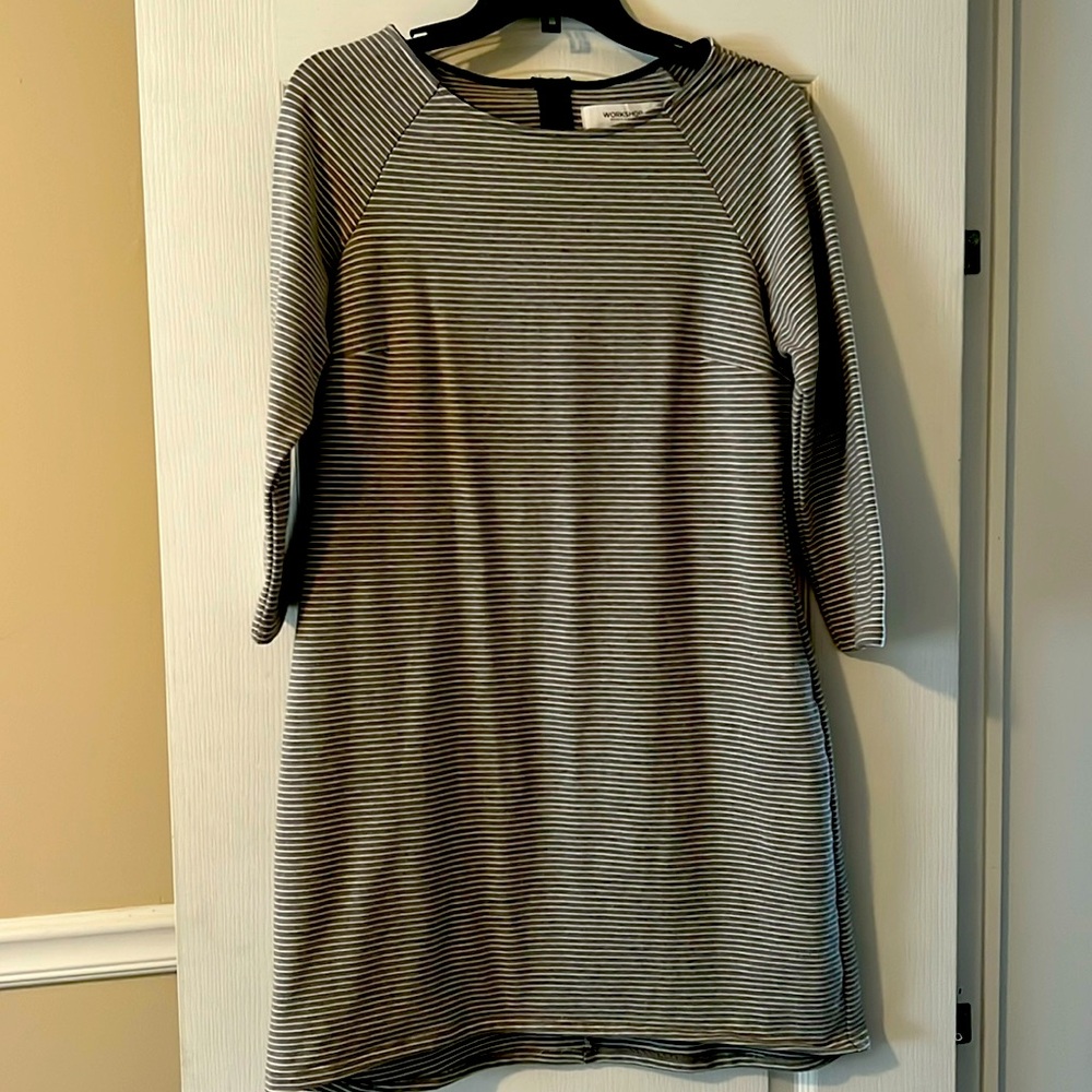 Boutique gray and white striped dress, size Large.
